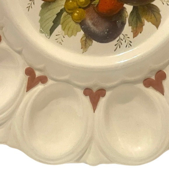 Vintage 12 Deviled Egg Plate Ceramic Cream Center Design Strawberries & Plums - Picture 7 of 16
